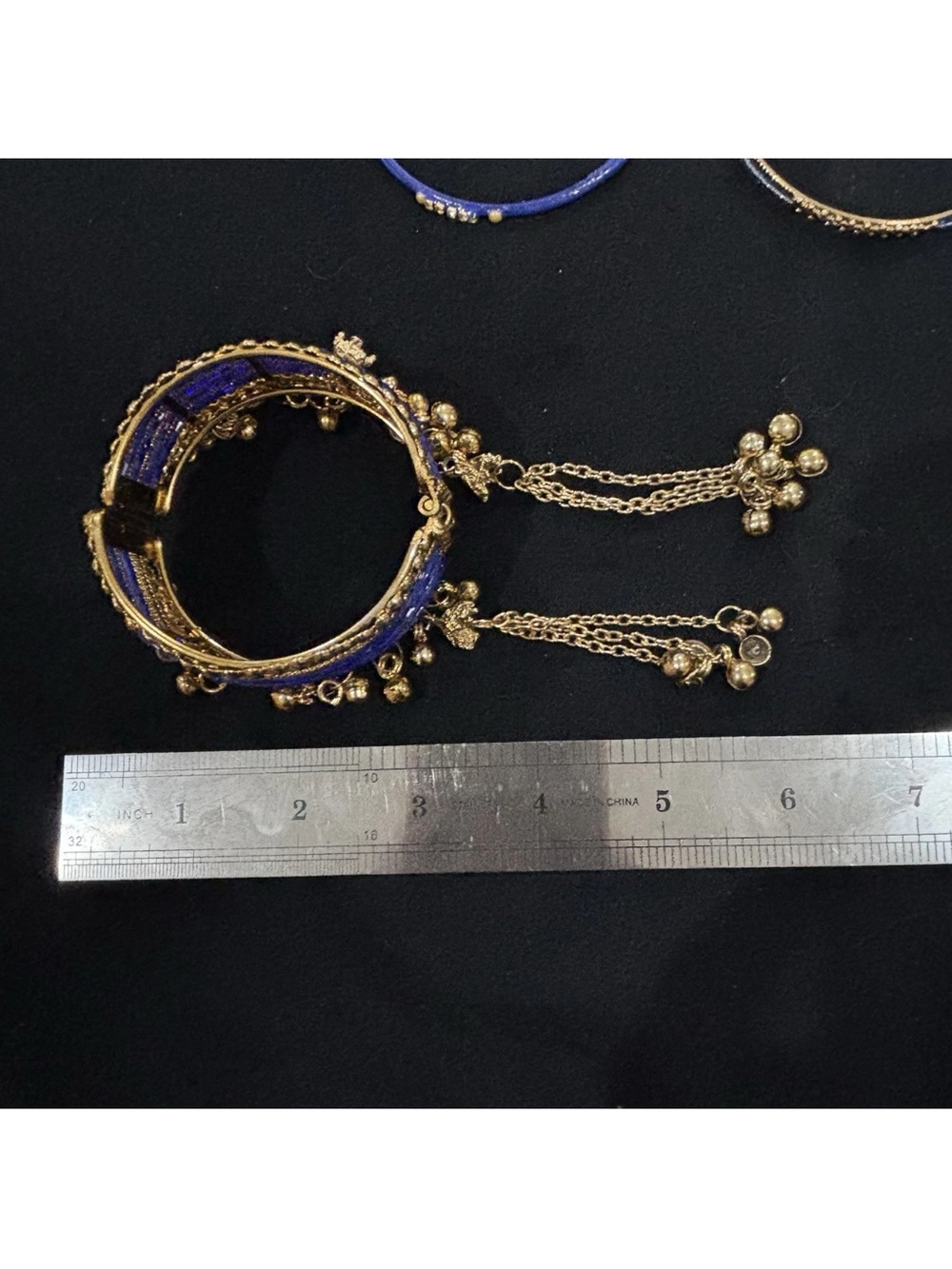 Gold & Royal Blue Beaded Multi-Strand Bracelet set Women Jewelry - Picture 6 of 8